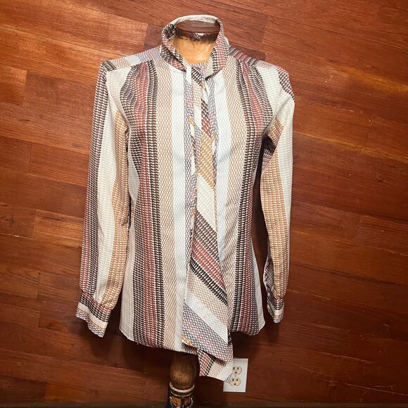 VINTAGE 60s Mod Scarf Shirt Lady Arrow Size Medium Earthtone Disco - Picture 1 of 7